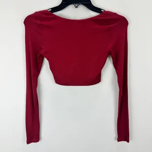 NEW Naked Wardrobe Long Sleeve Cropped Top Burgundy Stretch Viscose XS thumbnail 7