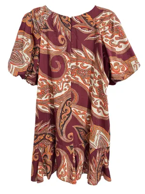 FARM Rio Paisley Floral Print Mini Dress Burgundy Puff Sleeve Size Large thumbnail 5