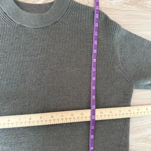 Lululemon 2 Merino Wool Rib Crew Neck Sweater Heather Nomad Taupe Slit Cut Front thumbnail 5