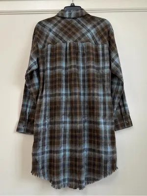 in february Mineral Wash Plaid Frayed Hem Shirt Dress Cotton Blend Size S NWT thumbnail 6