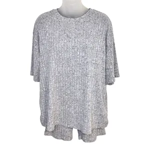 SHEIN Light Gray Ribbed Knit Tee and Shorts Lounge Set Size Small thumbnail 2