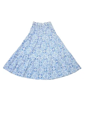 NWT Hill House Camilla in Blue Mosaic Cotton Tiered A-line Maxi Skirt M thumbnail 3