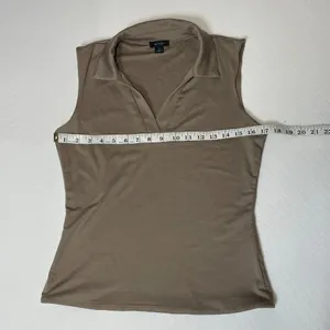 Halogen Women's Brown Sleveless V-Neck Collared Knit Top‎ Size Small NWOT thumbnail 3