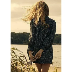 DOEN Knoll Parc Monceau Ditzy Floral Pintuck Puff Sleeve Mini Dress Black S thumbnail 2