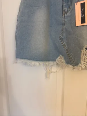 Denim Blvd Denim Distressed Mini Skirt - Light Blue NWT thumbnail 3