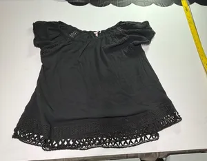 Victoria's Secret Black Off-Shoulder Crochet Trim Top thumbnail 1