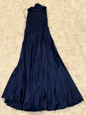 NEW Reformation Kaylah Silk Halter Navy Blue Dress sz 8 thumbnail 3