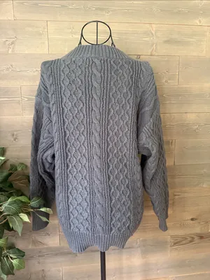 Cable Knit V-Slit Turtleneck Sweater in Gray thumbnail 5