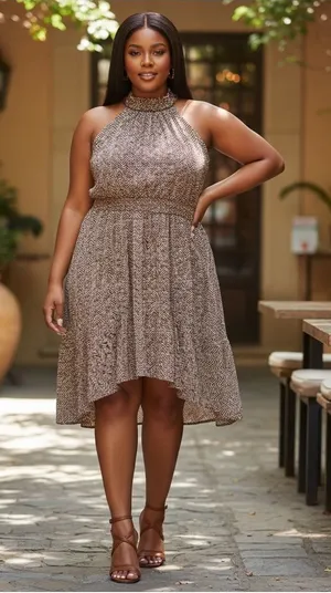 Maurice's Airy Lightweight Brown Printed Smocked Nick Neck Shark Bite Hem Pull Over Dress thumbnail 1