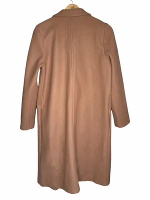 Zara Women L Camel Brown Open Lapel Long Coat Minimalist Quiet Luxury Overcoat thumbnail 3