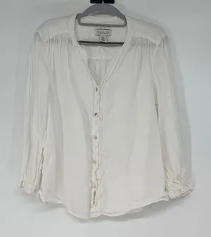 Rachel Zoe White 100% Linen Button Front Blouse Long Sleeve Top Womens Medium‎ thumbnail 1