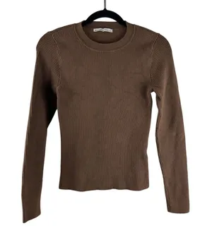 Abercrombie & Fitch Chocolate Brown Ribbed Knit Crew‎ Neck Sweater Minimalist S thumbnail 1