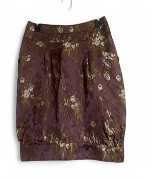 To The Max Skirt Sz 8 Purple Floral Brocade Large Side Pockets Gathered Hem thumbnail 1