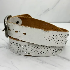 White Rhinestone Genuine Leather Belt Womens Size Large (L) ✨ thumbnail 2