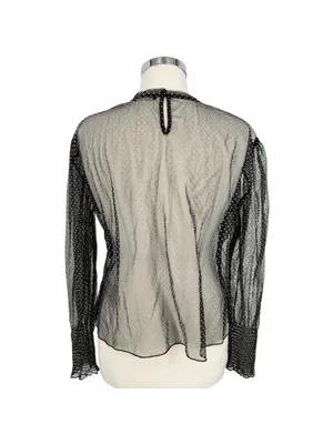 Zara Goth Romantic Sheer Black Polka Dot Long Sleeve Blouse Size Medium thumbnail 7