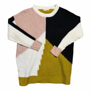 ✨🧶 ENTRO Colorblock Knit‎ Sweater Mustard Black Pink Cream, M 🧶✨ thumbnail 1