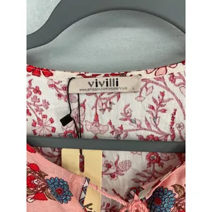 Vivilli Womens Blouse Floral Boho Tassel Tie Flutter Sleeve White Red Large thumbnail 6
