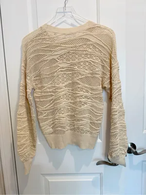 SOFT JOIE Val Crew Neck Sweater in Bleached Sand Beige Lace Textured‎ XXS thumbnail 5