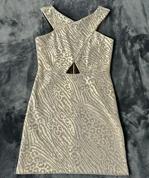 Topshop Metallic Silver Grey Leopard Animal Print Mini Dress Sz 4 thumbnail 1