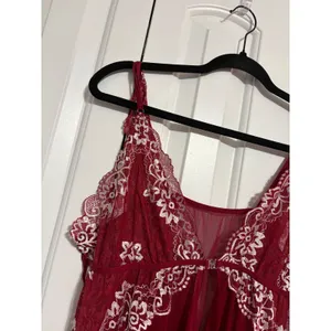 Babydoll Lingerie‎ Chemise Romantic Burgundy Lace Front Clasp Sheer Mesh thumbnail 5