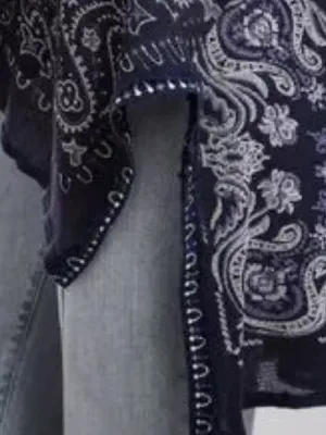 EUC Free People No Matter What High/Low Paisley Top Blue Oversized Small thumbnail 4