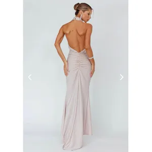 Selfie Leslie US XS Soleil Moon Halterneck Maxi Dress Sparkle Blush Formal Prom thumbnail 2