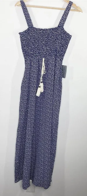 West Kei Navy Blue Dot Print Square Neck Maxi Dress‎ Women's Size Medium M NWT thumbnail 1