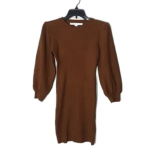 Hyfve brown puffer sleeves sweater dress size large ladies cute‎ modest thumbnail 2