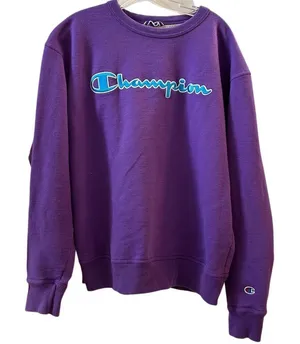 Champion Women's Large‎ Purple Crewneck Sweatshirt Spell Out Logo thumbnail 1