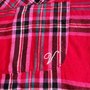 Victoria’s Secret Flannel Long PJ Set in Lipstick Bold Lurex Plaid Small thumbnail 7