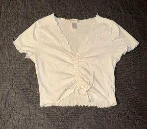 Altar'd State Cream Ruched V-Neck Crop Top thumbnail 1