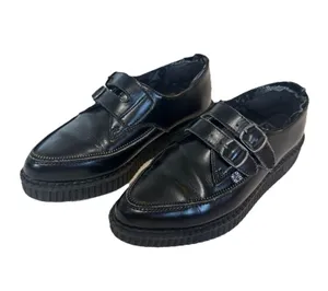 T.U.K Viva Mondo Cow Hair Leather Pointed Creeper Black Shoes Double Buckle 3/5 thumbnail 1