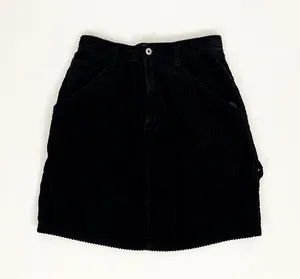 Vintage 90’s Wide-Wale Corduroy Carpenter Mini Skirt in Black | Size 26” thumbnail 7