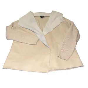 Cream Cardigan Faux Suede Sherpa Shearling Fur Jacket Western Cottagecore XL thumbnail 2