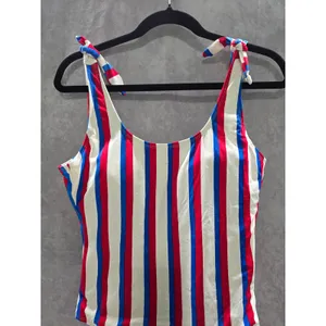 Stripe One Piece Swimsuit Beach Resort Vacation 90s No Boundaries Large thumbnail 3