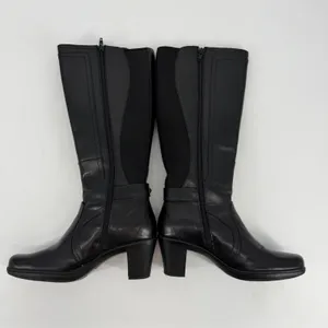 Clarks Womens‎ Black Leather Knee High Boots Square Toe Block Heel Size 8M thumbnail 4