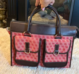 Vintage Dooney & Bourke DB Monogram Purse Bag Top Handle Pink Red Leather‎ Trim thumbnail 1