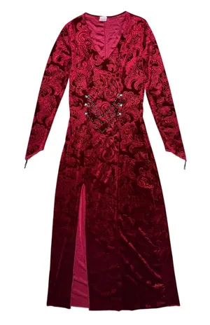 Spirit Halloween Maroon Velvet Brocade Chain Dress Gothic Ren Faire Goth Cosplay thumbnail 1