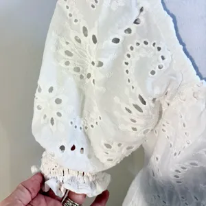 7 For All Mankind White Eyelet Puff Sleeve Babydoll Dress Size M💛 thumbnail 8