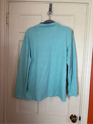 LL Bean Knit Style Pullover 1/4 Button Up Women’s Size XL Teal/Blue thumbnail 7