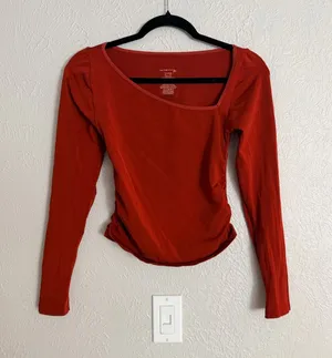 Intimately free people asymmetrical neckline rust red long sleeve shirt XS/S thumbnail 1