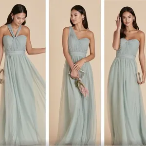NWT Birdy Grey Sage Green Christina Full Length Tulle Bridesmaid Prom Dress thumbnail 3