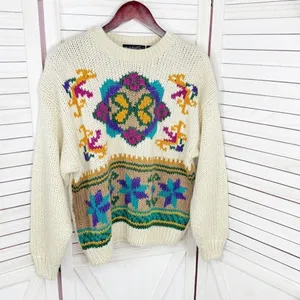Vintage Rafferty 80s‎ 90s Floral Chunky Knit Sweater Ivory Large Crewneck thumbnail 7