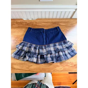 Halara Denim Plaid Ruffle Tiered Mini Skirt Size S NWT thumbnail 11