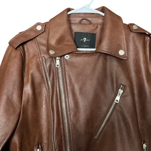 7 For All Mankind Women's Faux Leather Moto Jacket Brown L‎ Biker Chic Punk Rock thumbnail 6