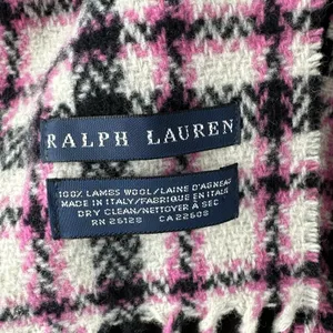Ralph Lauren Blue Label Pink Black White Plaid Scarf Lambswool Fringe Made Italy thumbnail 5