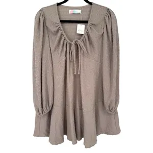 NWT Free People FP Beach Anderson‎ Mini Dress City Fog Taupe Long Sleeve Size XS thumbnail 4
