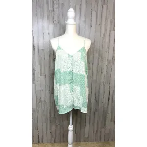 Heyson Women's Medium Floral Patchwork Tank Top Mint‎ Green Sleeveless V-Neck thumbnail 2