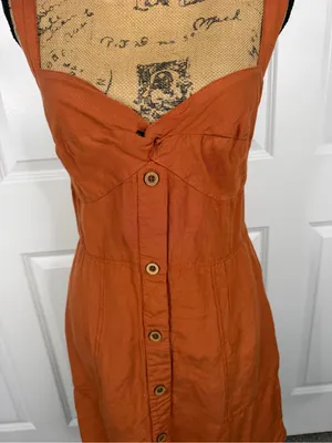 Anthropologie Maeve Size M Rust Orange Linen Blend Button Front Mini Dress thumbnail 4