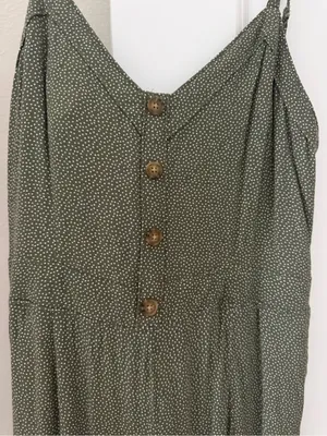 Abercrombie & Fitch Earthy Boho Button Front Tie Back Jumpsuit Green White Dot thumbnail 5